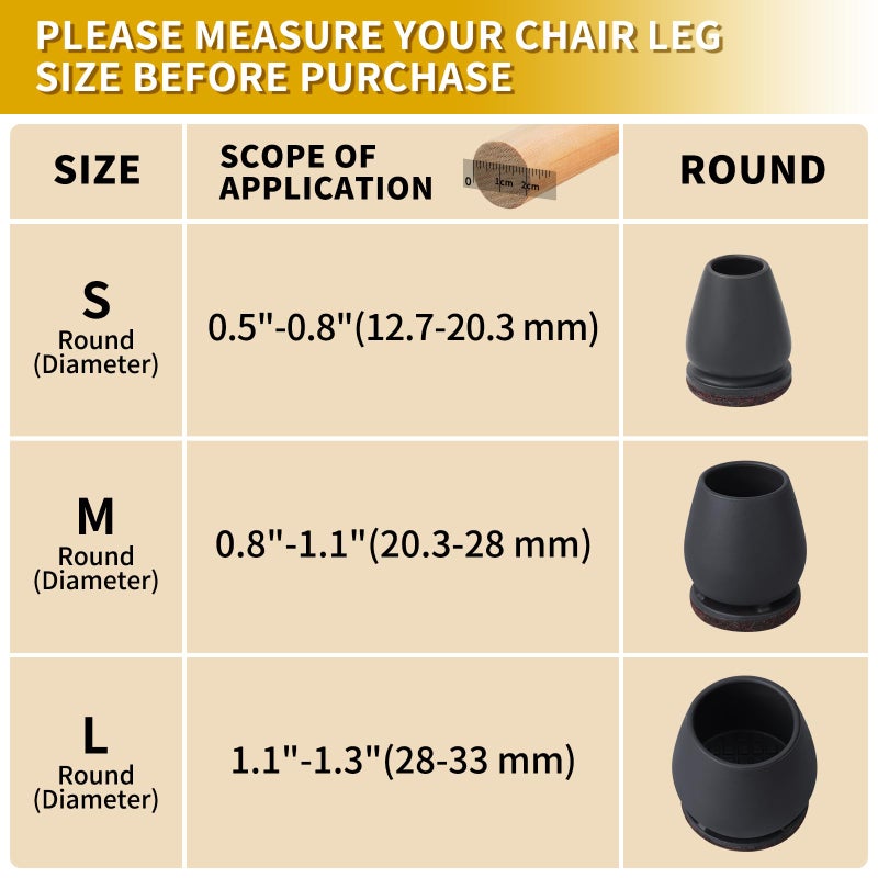 Ezprotekt 24 PCS Small Silicone Chair Leg Floor Protectors for Hardwood Floors  Felt Furniture Pads  Chair Leg Caps Covers  Bar Stool Floor Protectors for Chair Sliders  No Scratches (Fit 0.5""-0.8""  Black) - Image 3